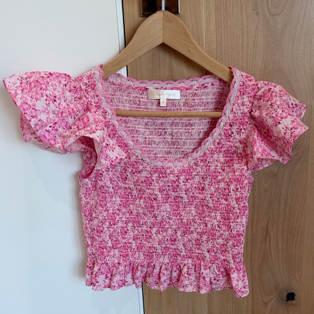 LoveShackFancy Pink Smocked Floral Top